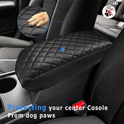 INTGET Car Center Console Armrest Cover for Kia Optima Accessories 2016 2017 2018 2019 2020 Leather Middle Console Arm Rest Box Lid Seat Cover Protector Cushion Saver (Black with Cushion) - color: Black with cushion