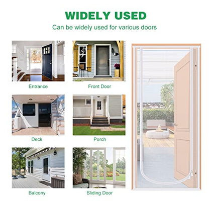 Reinforced Cat Screen Door, 35.5X82” Heavy Duty Pets Proof Screen Door with Bilateral Zipper, Prevent Dogs Cats Running Out from Home, Bedroom, Living Room, Kitchen Patio Doo
