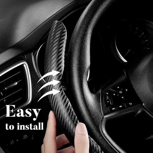 Carbon Fiber Steering Wheel Cover 3pcs Anti-Slip Car Steering Wheel Accessories Snap on Grip 15 inch Universal Matte Black