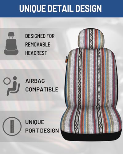 Baja Saddle Blanket Car Seat Covers Front Set with Seat Belt Pads, Washable Breathable Striped Woven Cloth Seat Covers for Cars, SUV, Truck, Airbag Compatible(Red) - color: Red, size: Front Set