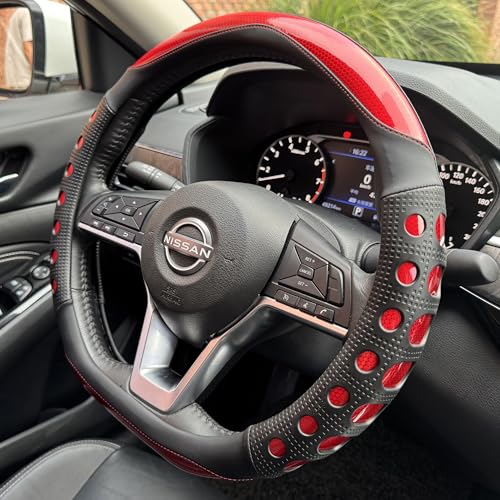 D Shaped Race Grip Steering Wheel Cover, Anti Slip Silicone Perforated Design with Soft Touch Padding, Enhanced Grip for Sporty Driving Flat Bottom 14.5-15 Inch (Racing Red) - color: 2.Red, size: D Shaped/Flat Bottom[14 1/2''-15'']