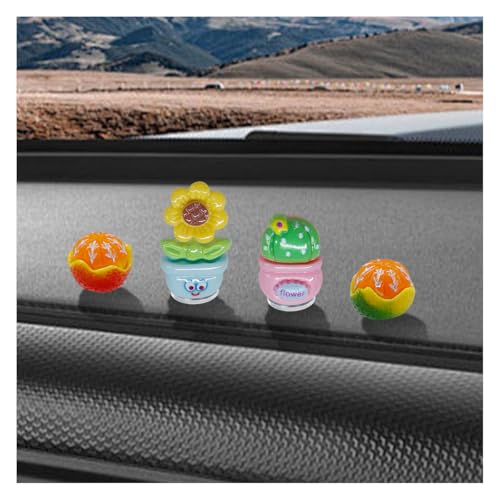 Craedli 4PCS Cute Potted Plant Car Dashboard Decorations, Resin Flower Pot Car Rear View Mirror Ornament, Mini Cactus Vehicle Center Screen Decoration Accessories for Home Office Desk(Plant&Orange) - size: Flowerpot&Orange