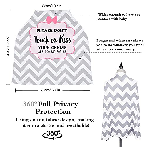 Metplus Car Seat Cover Baby Girl, No Touch Sign Carseat Canopy, Nursing Breastfeeding Covers, Stretchy Universal Fit, Multi-Use for Stroller/Shopping Cart/High Chair, Pink Bow Baby Shower Gift - color: Gray Stripe Kiss