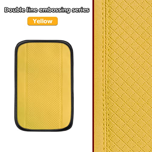 Moly Magnolia Auto Center Console Pad, PU Leather Car Armrest Seat Box Cover, Waterproof Non Slip Soft Armrest Box Cushion Protector, Car Accessories Universal for SUV, Truck, Van (Yellow) - color: Style 2-Yellow