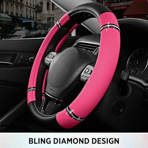 Road Comfort Leather Steering Wheel Cover – Premium Anti-Slip Car Steering Wheel Grip Cover – Universal Fit for 14.5”–15” Cars, Trucks & SUVs - Hotpink - color: Hotpink