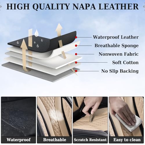 Coverado Car Seat Covers, Back Car Seat Cover, 3-Pieces Leather Seat Cover, Luxury Car Seat Cushion, Luxury Seat Cover Seat Protector Universal Most Cars Trucks SUV - color: Black/Beige