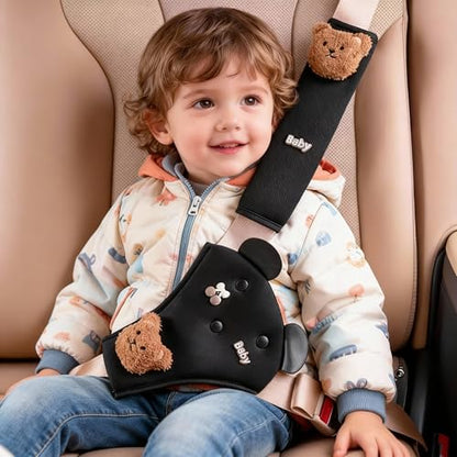 Cute Bear Seat Belt Cover Pads for Kids – Soft Mesh Seatbelt Cushion, Shoulder & Belly Protector, 2-Piece Set - color: Bear(black)