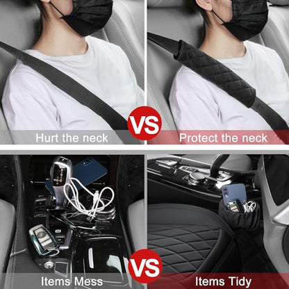 BEITK 2 Pack Leather Front Car Seat Covers, Universal Sideless Car Seat Protectors with Storage Pocket and Seat Belt Pads, Waterproof Automotive Seat Cover for Cars Trucks SUV(Black) - color: front pair black