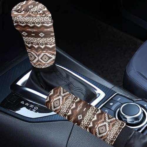 Horeset Brown Aztec Car Handbrake and Gear Shift Covers Automotive Anti-Slip Breathable Comfortable Handbrake Gear Shift Protector Lightweight Vehicle Hand Brake Lever Protector - color: Brown Aztec