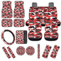 17Pcs Red Camo Print Car Seat Cover Set, Easy Install, Car Seat Cover with Mats Steering Wheel Cover Armrest Cover Car Seat Belt Covers Car Coaster Keychain Roof Gloves - color: Red Camo Print