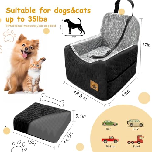 Dog Car Seat for Small/Medium Dogs, Memory Foam Dog Booster Seat, Travel Safety Per Car Seat with Washable Removable Cover, Storage Pockets, up to 35 lbs(BlackGray) - color: Black/Gray
