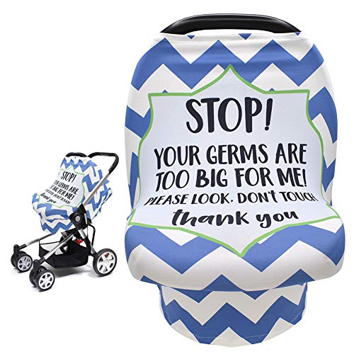 Metplus Car Seat Cover Baby, No Touch Sign Carseat Canopy, Nursing Breastfeeding Covers, Stretchy Universal Fit, Multi-Use for Stroller/Shopping Cart/High Chair, Gender Neutral Shower Gift - color: Blue Stripes