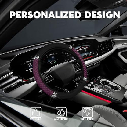 Car Steering Wheel Cover, Steering Wheel Accessories, Breathable Microfiber Leather Auto Wheels Protector, Universal 15 Inch Anti-Slip Protector for SUV Sedan Truck (Bling-Purple)