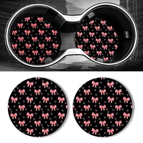WOCOCN Car Coasters for Cup Holders - 2 Pack 2.75" Universal Rubber Car Cup Coaster, Non-Slip Waterproof Car Interior Accessories, Cute Car Decor Gifts for Women and Men (Bow) - color: Bow