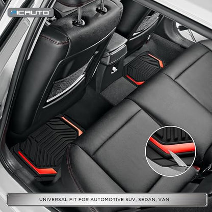 PIC AUTO Heavy Duty Rubber Floor Mats, Red Aluminum Film Car Mats Set, Front and Rear Car Mats with Anti-Slip Backing, All Weather Protection, Trim-to-Fit for Automotive SUV, Sedan, Van - color: Red