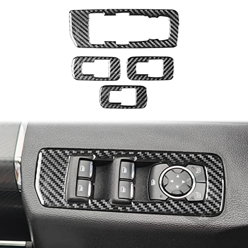 4PCS Carbon Fiber Door Power Window Lifter Switch Button Panel Cover Trim Decorative Sticker Car Interior Accessories Compatible with Ford F150 F-150 Raptor 2017 2018 2019 2020 - color: Black 22
