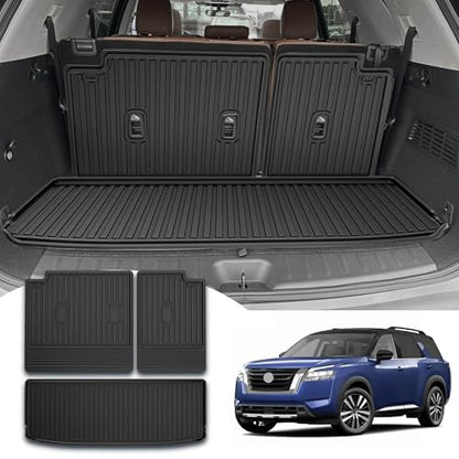 Cargo Mat & Backrest Mat Compatible with 2022-2026 Nissan Pathfinder Cargo Liner Trunk Mat TPE All Weather Back Seat Cover Protector 2024 Pathfinder Accessories (Trunk Liner + Backrest Mat) - style: 11) for Nissan Pathfinder 2022-2025 Cargo Liner & Seat B