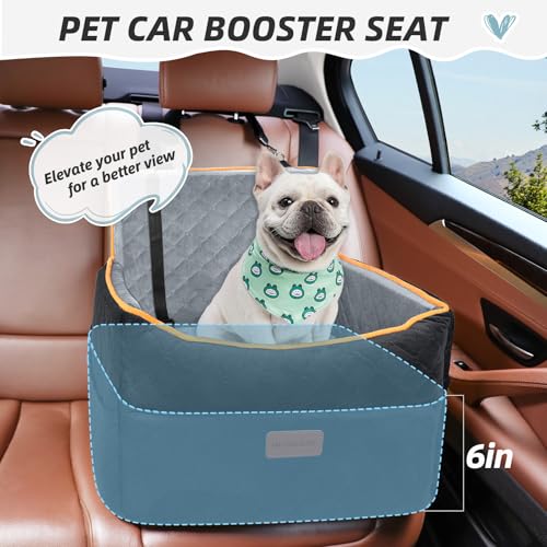 HEGGCOOE Small Dog Car Seat, Memory Foam Dog Booster Seats with Thick Cushion for Medium Dogs Under 35lbs, Detachable Washable Pet Car Seat Bed with Storage Pockets,2 Safety Belts - color: Black/gray