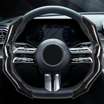 Carbon Fiber Steering Wheel Cover with Anti-Slip Lining and Segmented Design 2pcs Universal Steering Wheel Protector for Men and Women, Car Interior Accessory (Black)