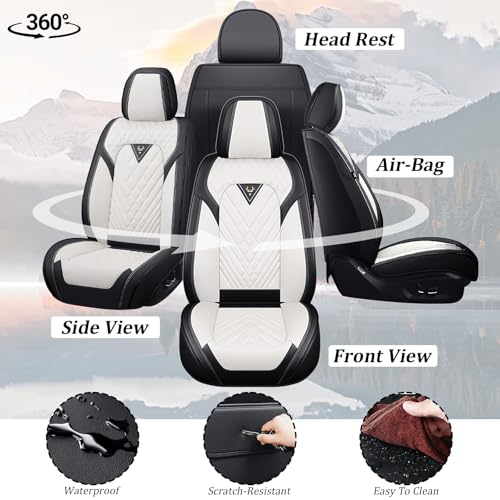 Car Seat Covers Full Set for KIA Sportage 2002-2026, Waterproof Nappa Leather Car Seat Cover, Full Coverage Car Seat Covers Sets(5 Seats/Black White)