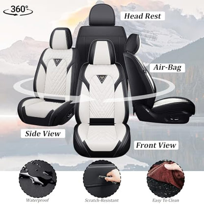 Car Seat Covers Full Set for KIA Sportage 2002-2026, Waterproof Nappa Leather Car Seat Cover, Full Coverage Car Seat Covers Sets(5 Seats/Black White)