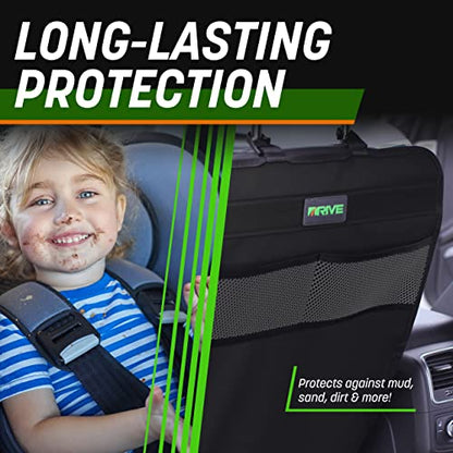 DRIVE AUTO PRODUCTS - 2 Pack Car Seat Back Protectors, Reversible Kick Mats - Black