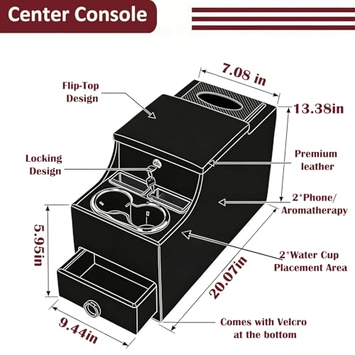 Truck Center Console Organizer Between Seat for Minivans, SUVs, Middle Van Bench Organizer for Floor Console Organizer Storage Box with 24cm Wide Locking Design with Clamshell Type Design - size: 24 Locking Design Tissue Box