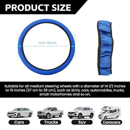 Elastic Stretch Car Steering Wheel Cover, Comfortable Steering Wheel Cover Universal for 14.5-15 Inch, Warm in Winter & Cool in Summer, Anti-Slip Breathable Ice Silk (Blue) - color: Blue