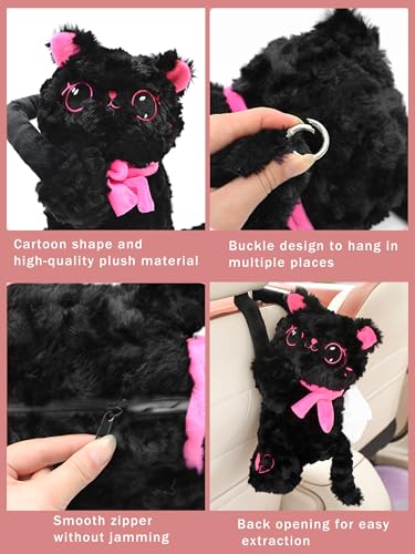 Car Tissue Holder Cute Cat Tissue Box Cover Plush Doll Animals Hanging Paper Organizer for Bathroom Bedroom Office Plushie Accessory Adorable Auto Decoration - style: PinkCat