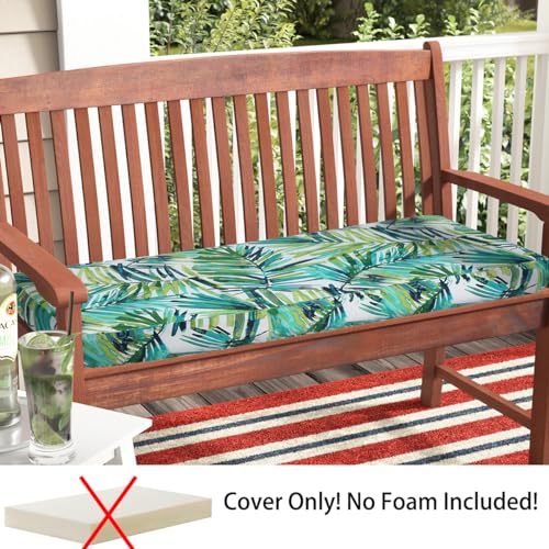 Magpie Fabrics Patio Bench Loveseat Cushion Covers (Replacement Cover only, No Insert!), Waterproof Fade Resistant Swing Cushion Slipcover with Ties(42x18x3 Inch, Green Palm Leaves) - color: A Green Palm Leaves, size: 42x18x3 Inch (1 Count)