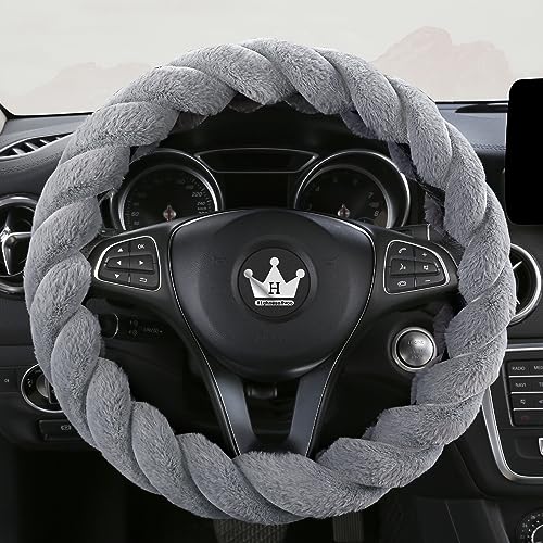 HighnessHwoo Luxury Fluffy Winter Car Steering Wheel Cover for Women Soft Warm Plush Cute Auto Accessories for Vehicle, Sedan, Universal, Fuzzy, Anti Slip, Gray, Standard Size, 14.75-15.15" - color: Gray, size: Standard Size [14.75-15.15"] (37.5-38.5cm)