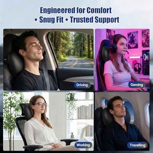 EMuna 2-Pack 100% Memory Foam Car Neck Pillow, Ergonomic Headrest Support with Adjustable Strap, Breathable Removable Washable Cover, 4.7 Inch Thick for Long Drives & Road Trip