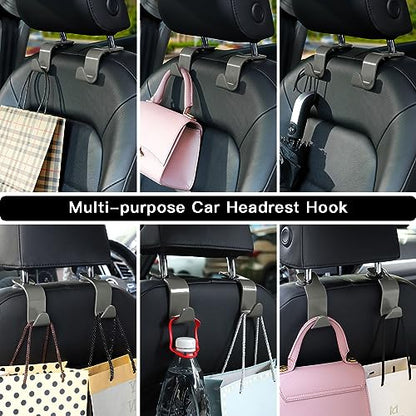 Soleebee 4 Pack Car Headrest Hooks - Universal Auto Hooks, Back Seat Hangers, Storage Organizer (Grey) - color: Gray