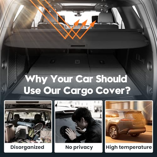 Powerty Retractable Cargo Cover for 2021-2023 Chevy Tahoe/Suburban/Cadillac Escalade ESV Luxury 3.0L/Cadillac Escalade ESV Luxury 6.2L/GMC Yukon/Yukon XL Accessories, Canvas Texture Rear Trunk Cover - size: 2021-2023 | Chevy Tahoe