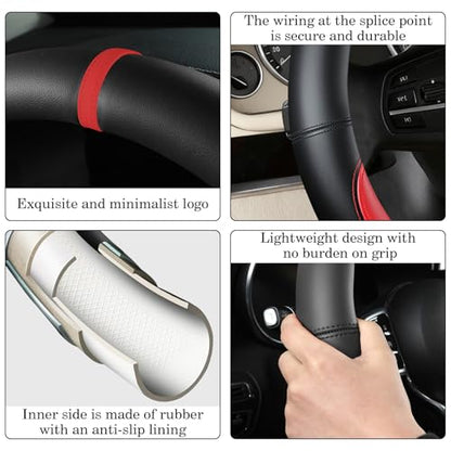 Black Red Car Steering Wheel Cover, Nappa Leather, Bottom Color Blocking, Universal 14.5-15 Inch Leather Anti-Slip Breathable Auto Steering Wheel Covers for Men Women - color: Black Red