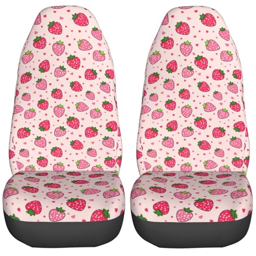 Dujiea Pink Strawberry 2 Pcs Universal Auto Seat Covers Front Seats Only, Vehicle Bucket Seat Protectors Fit for Most Car SUV Sedan and Truck - color: Strawberry