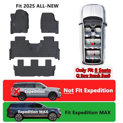 Floor Mat for Ford Expedition MAX 2025 (Only for 8 Seats) TPE All Weather Protection Floor Liners，car mat Front and 2nd 3nd Row - size: 25-26丨8seat Expedition&MAX floor mat