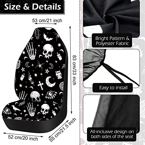 Tallew 26 Pieces Skeleton Cat Moon and Stars Car Seat Cover Full Set for Women Men Rubber Steering Wheel Cover License Plate Frame Mirror Covers Moon and Stars Car Accessories for SUV Truck(Skeleton)