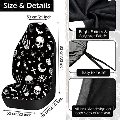 Tallew 26 Pieces Skeleton Cat Moon and Stars Car Seat Cover Full Set for Women Men Rubber Steering Wheel Cover License Plate Frame Mirror Covers Moon and Stars Car Accessories for SUV Truck(Skeleton)