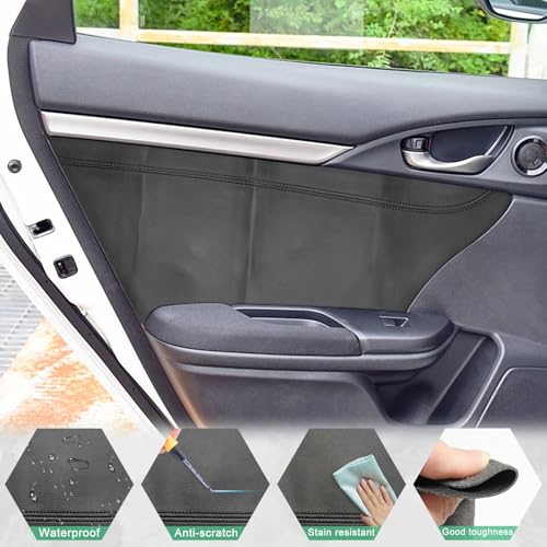 4PCS Door Panel Cover Compatible with Honda Civic 2016-2021 Front and Back Vinyl Leather Insert Cards Protector Trim Black (Only Leather Part)