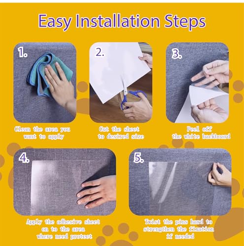 Anti-Cat Scratch Furniture Protector-6-Pack –Single-Sided, Heavy-Duty Self-Adhesive Tape, No-Residue for Couch, Doors & Walls - with 32 Twist Pins - size: 6P + 33 pins