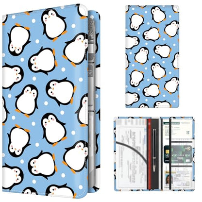 Premium Car Registration and Insurance Card Holder, Cute PU Leather Car Document Holder, Vehicle Glove Box Car Organizer with Magnetic Closure for Driver License, Cards Blue Penguin - color: Blue Penguin