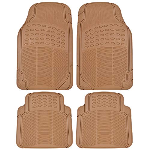 BDK Beige Heavy Duty Front & Rear Rubber Floor Mats Universal Liners for Car SUV Van & Truck, All Weather Protection with Anti-Slip Nibs, Fit Contours of Most Vehicles - color: 554-BG