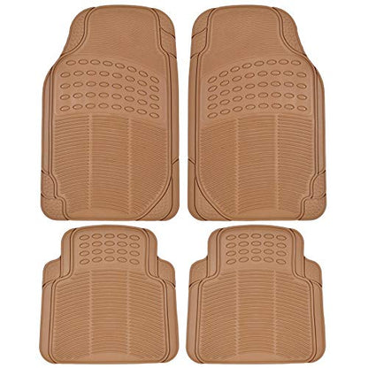 BDK Beige Heavy Duty Front & Rear Rubber Floor Mats Universal Liners for Car SUV Van & Truck, All Weather Protection with Anti-Slip Nibs, Fit Contours of Most Vehicles - color: 554-BG