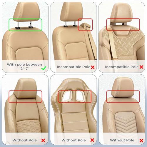 Adjustable Car Headrest Pillow, Road Pal Headrest, U-Shaped Travel Sleeping Pillow for Kids & Adults, Head Neck Support Only Suitable for Car Seat Headrest with Poles, Khaki - color: Khaki