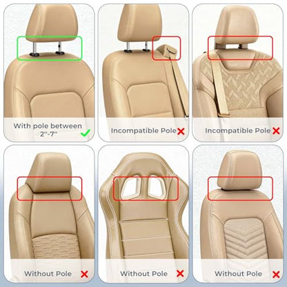 Adjustable Car Headrest Pillow, Road Pal Headrest, U-Shaped Travel Sleeping Pillow for Kids & Adults, Head Neck Support Only Suitable for Car Seat Headrest with Poles, Khaki - color: Khaki