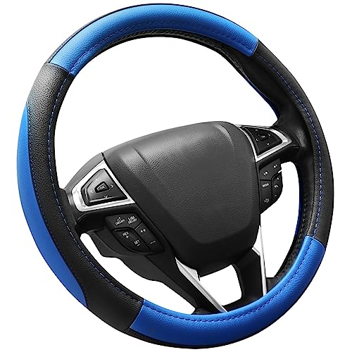 SEG Direct Car Steering Wheel Cover Universal Standard Size 14.5-15 inch, Black and Blue Microfiber Leather - color: Black and Blue, size: Standard size[14 1/2''-15'']