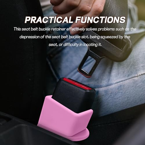 2PCS Car Seat Belt Buckle Holder, Easy Access Silicone Auto Seatbelt Buckle Booster, Seat Belt Buckles Fixer Cover Makes Receptacle Stand Upright Buckling for Kids, Car Accessories (Pink) - color: Pink