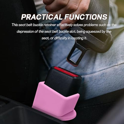 2PCS Car Seat Belt Buckle Holder, Easy Access Silicone Auto Seatbelt Buckle Booster, Seat Belt Buckles Fixer Cover Makes Receptacle Stand Upright Buckling for Kids, Car Accessories (Pink) - color: Pink