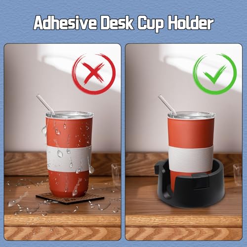 Anti Spill Cup Holder - Adjustable Plastic Drink Holder - Adhesive Desk Cup Holder for Home Office Couch Table - Black - color: Black